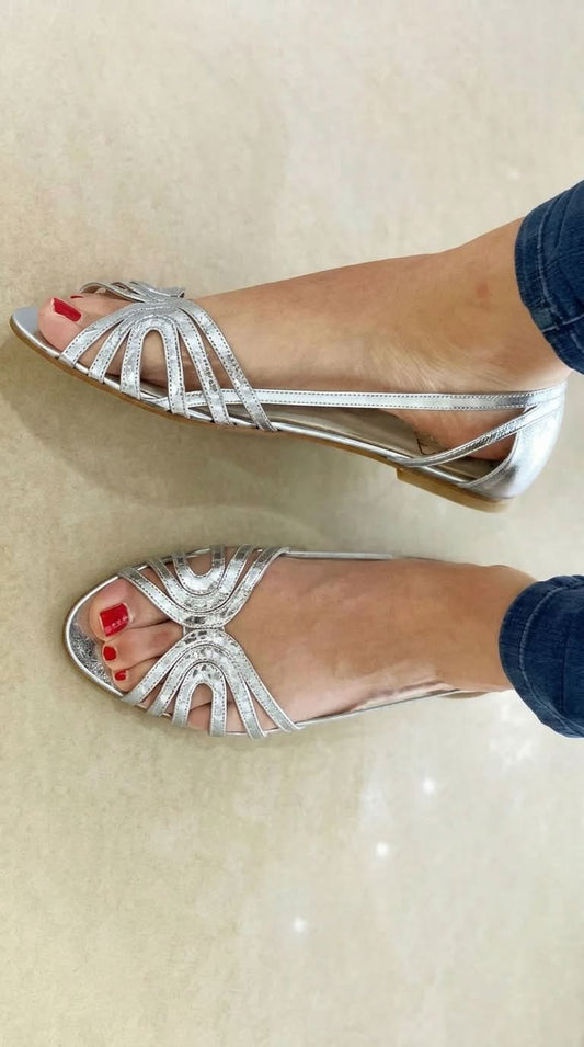 Saskia | Sandalia baja metalizada perforada