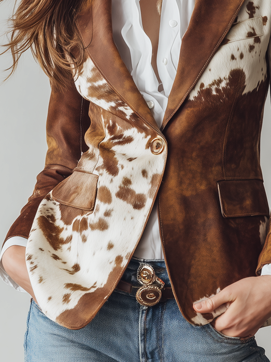 Alessia | Blazer vintage con estampado de vaca ecológico