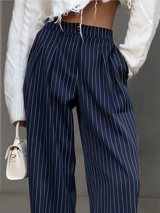 Laia | Pantalones de pierna ancha con pliegues y rayas