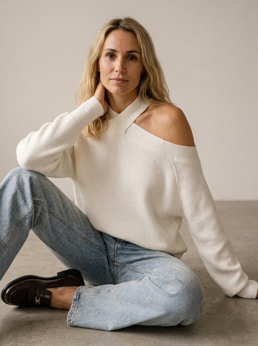 Marina | Jersey con cuello cruzado y hombros al aire