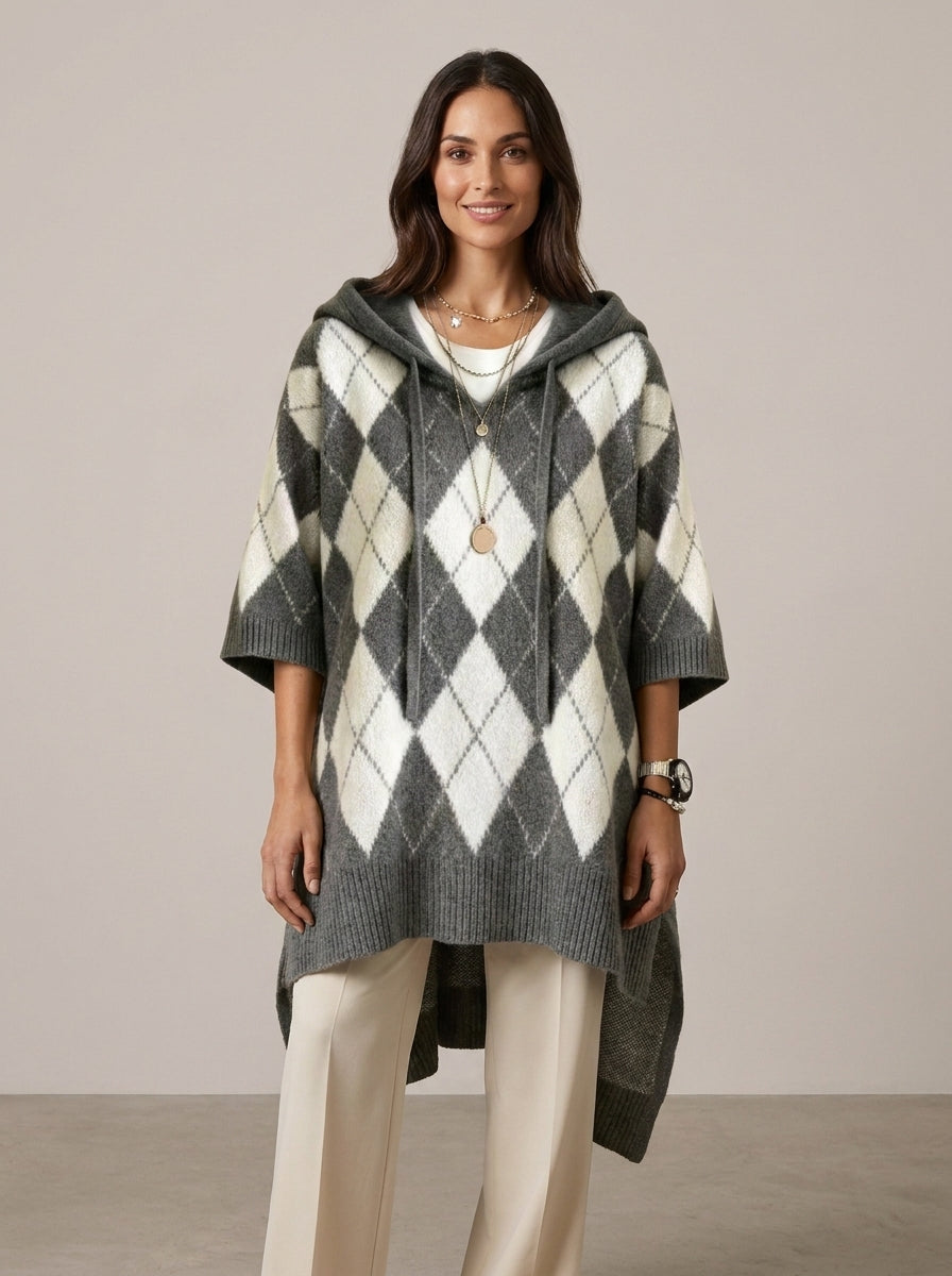 Jersey de punto con capucha a cuadros de estilo informal para mujer
