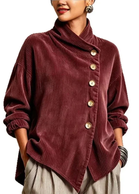Olivia | Blusa de pana con botones en color burdeos