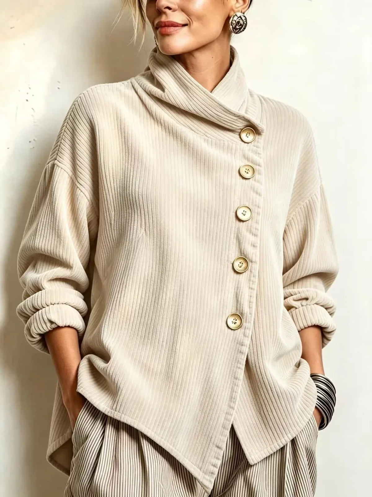 Olivia | Blusa de pana con botones en color crema