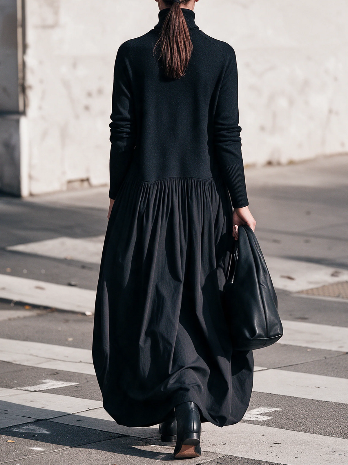 Bella | Vestido maxi oversize de cuello alto con bolsillos
