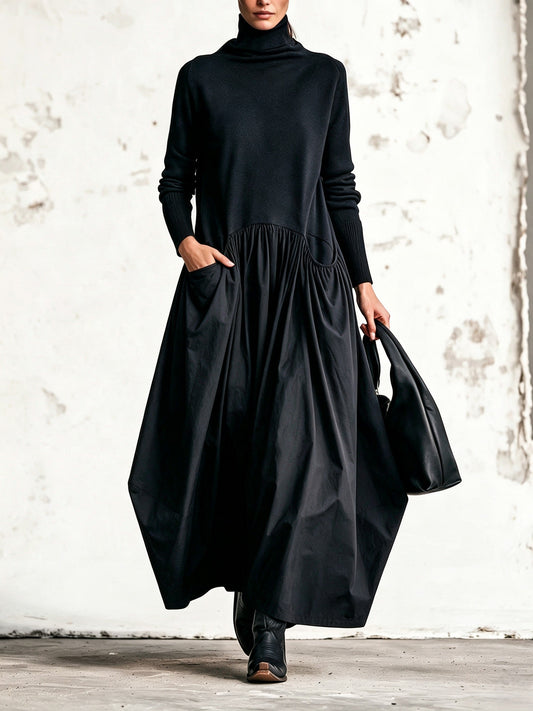 Bella | Vestido maxi oversize de cuello alto con bolsillos