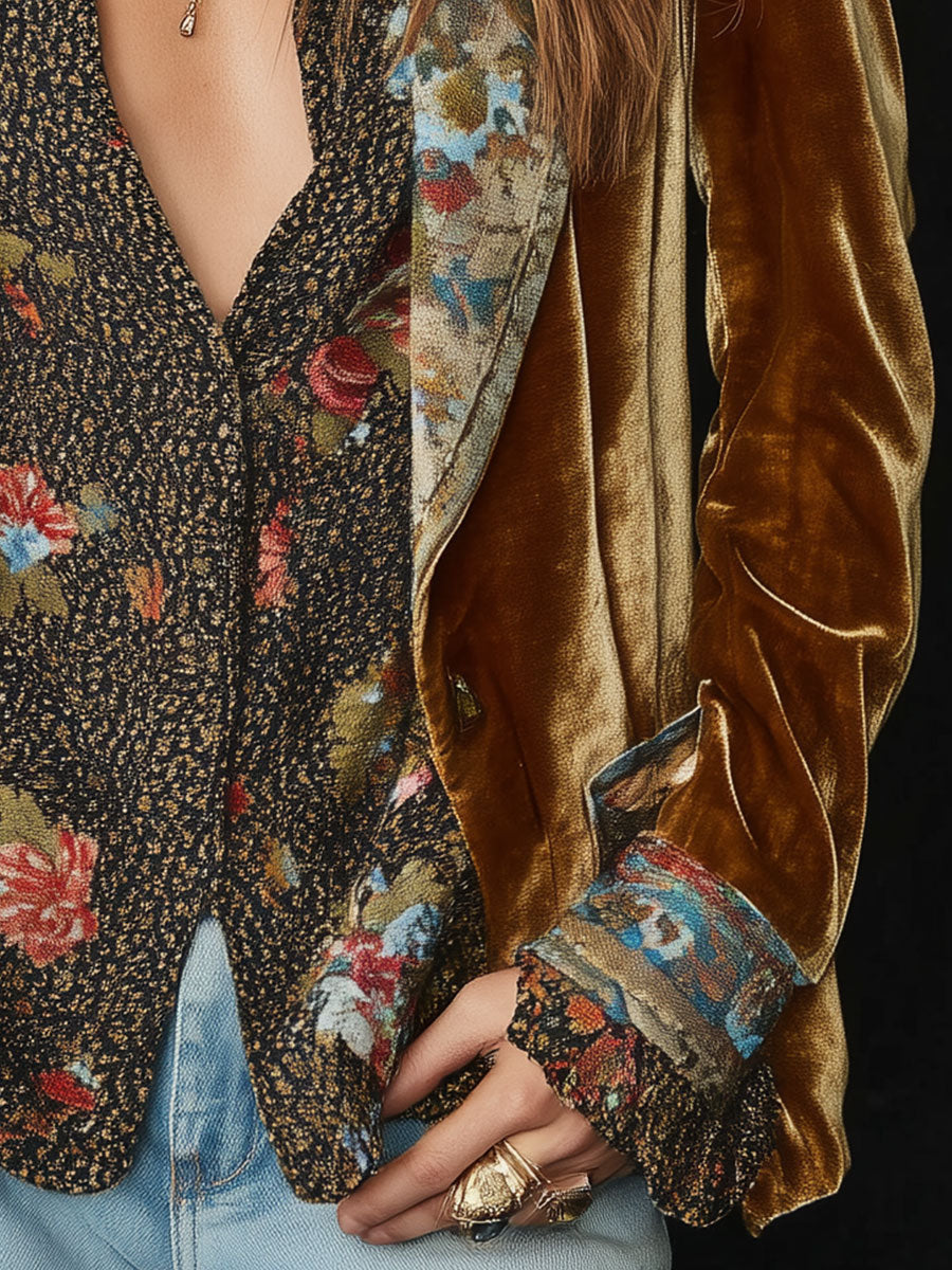 Anna | Blazer vintage con estampado floral y diseño combinado