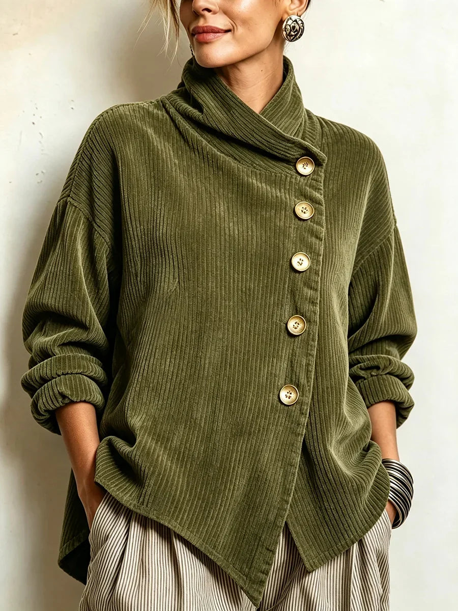 Olivia | Blusa de pana con botones en verde oliva