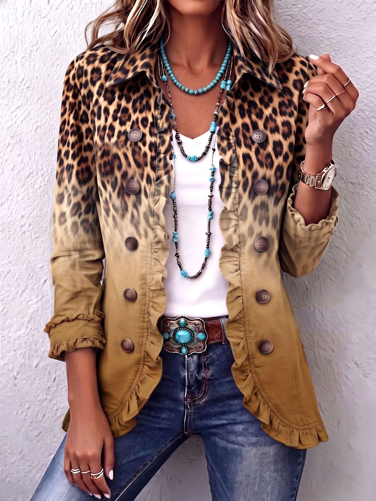 Paola | Blazer con estampado de leopardo en tonos ocre difuminados