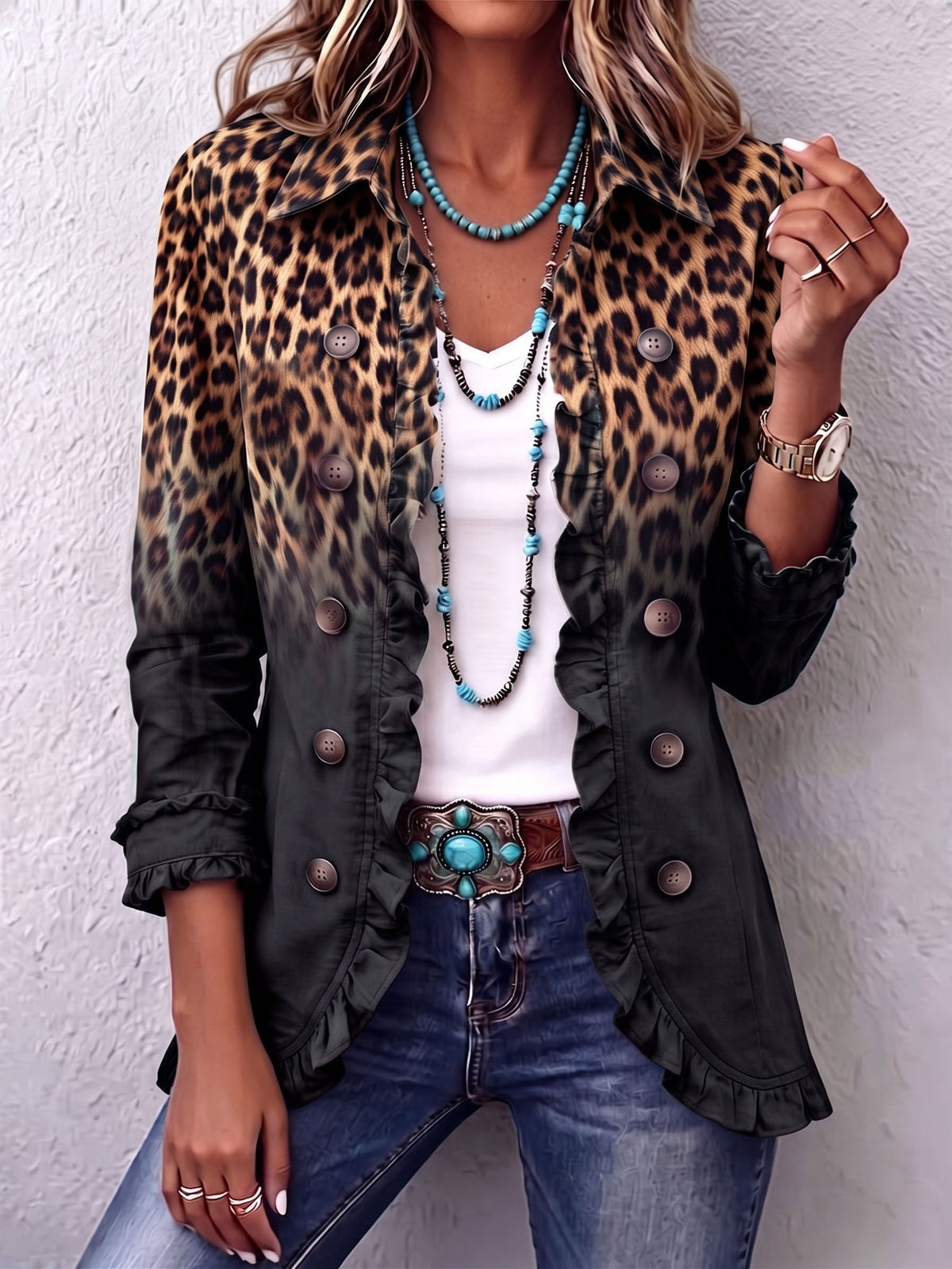Valentina | Blazer con estampado de leopardo en tonos antracita difuminados