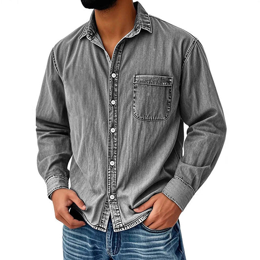 Camisa de vaquero desgastada de estilo retro para hombre