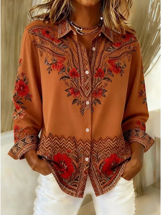 Blusa artística de manga larga con motivos florales