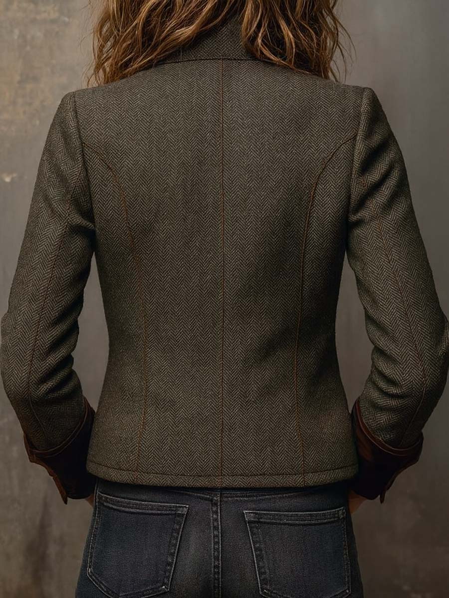 Bella | Blazer vintage de espiga con ribetes en contraste