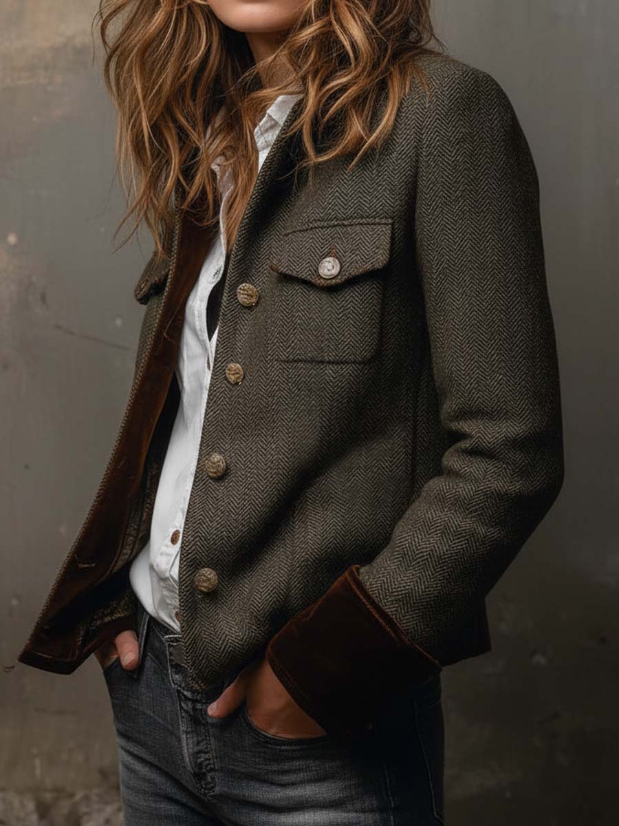 Bella | Blazer vintage de espiga con ribetes en contraste