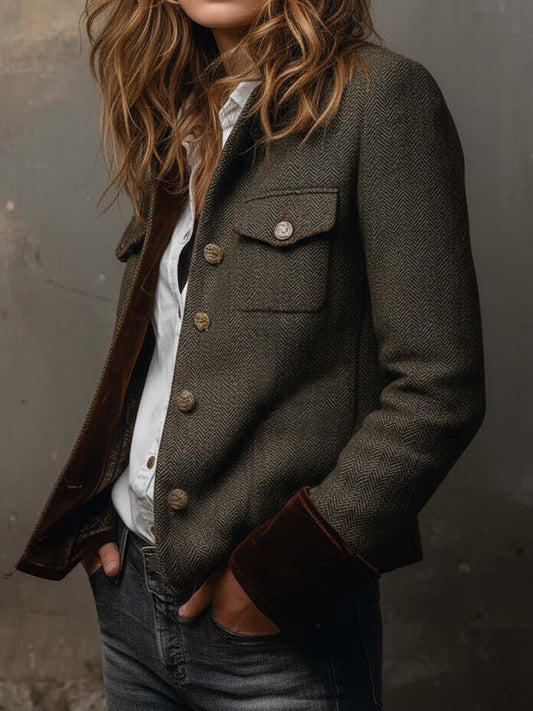 Bella | Blazer vintage de espiga con ribetes en contraste
