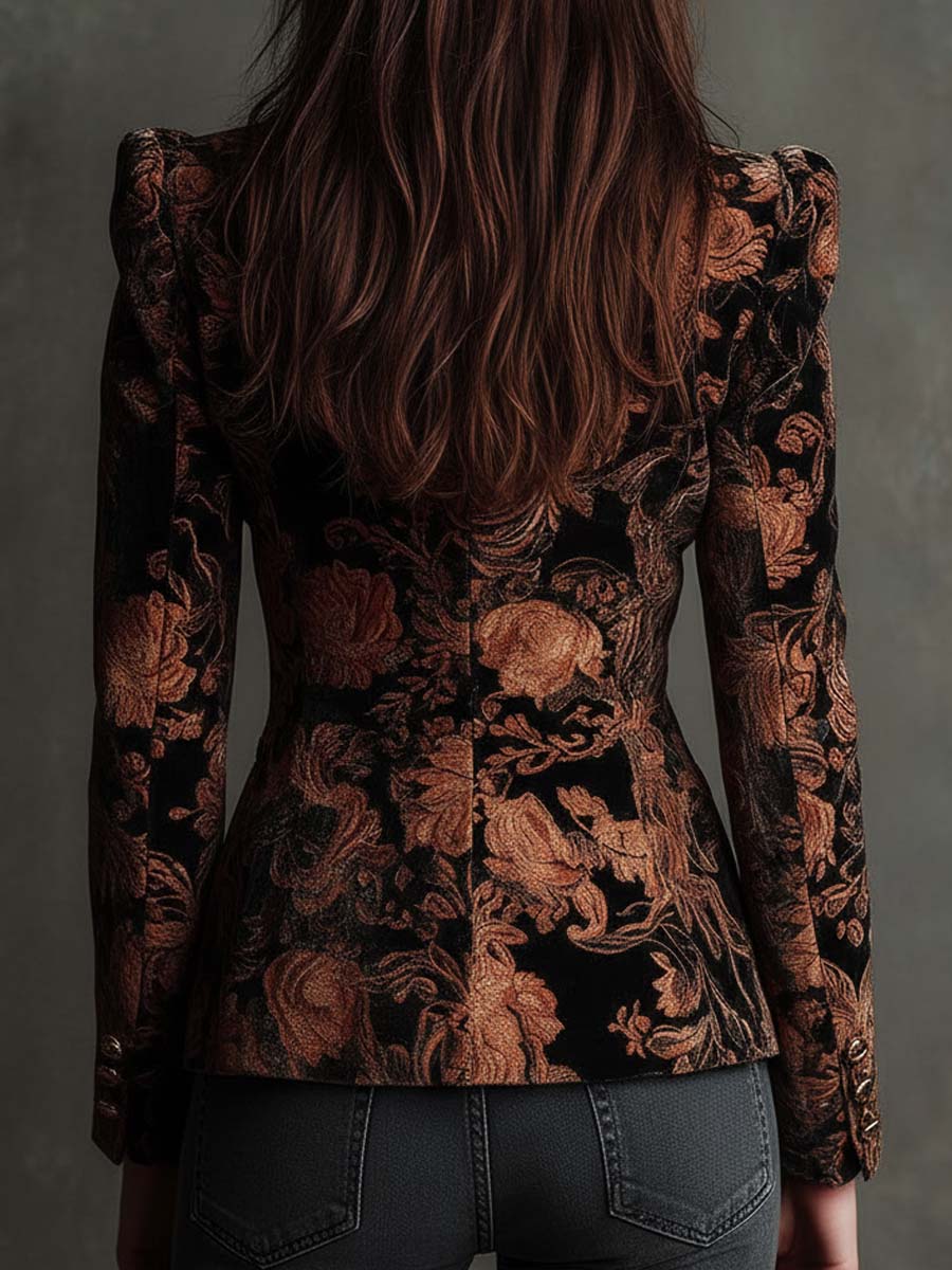 Sofia | Blazer elegante con estampado floral en negro y bronce