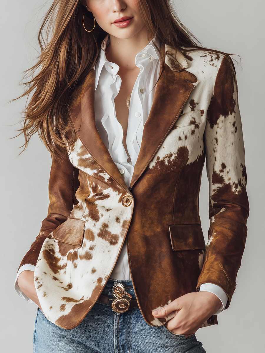 Alessia | Blazer vintage con estampado de vaca ecológico