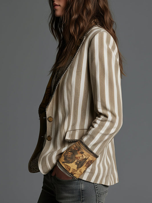 Rosanna | Blazer bohemia de rayas con cuello estampado