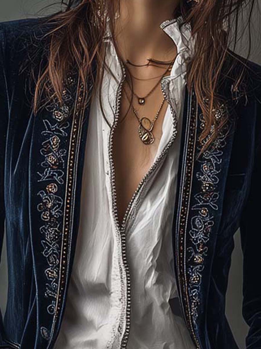 Chiara | Chaqueta larga bordada de estilo vintage