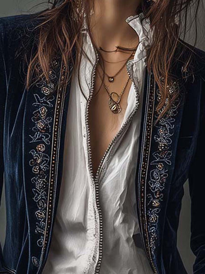 Chiara | Chaqueta larga bordada de estilo vintage