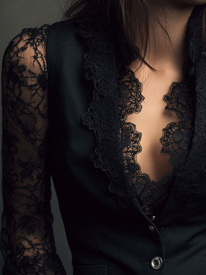 Vittoria | Blazer negra con mangas semitransparentes