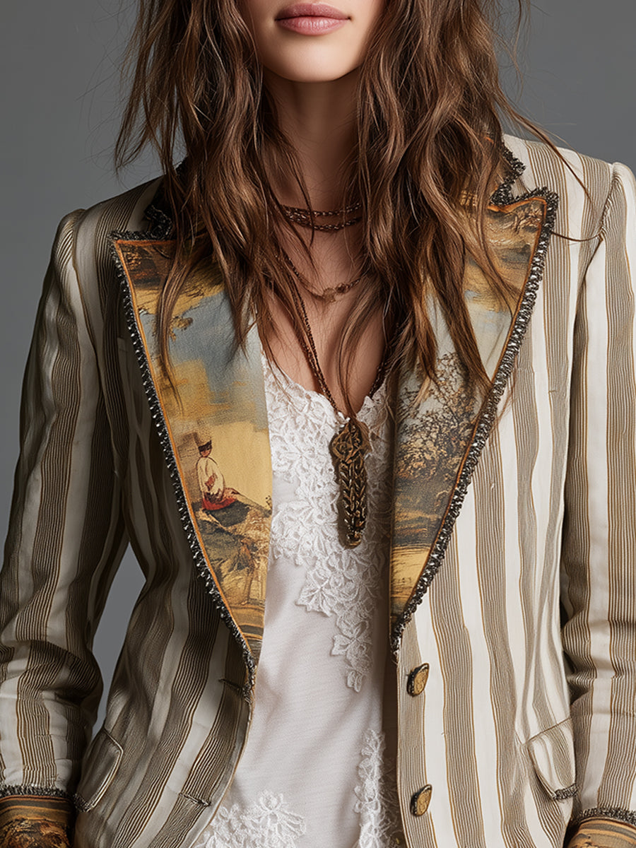 Rosanna | Blazer bohemia de rayas con cuello estampado