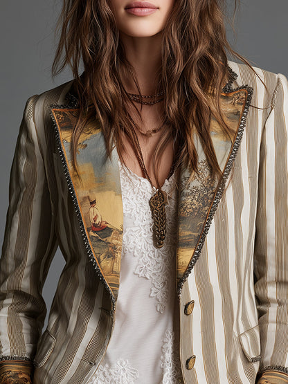 Rosanna | Blazer bohemia de rayas con cuello estampado