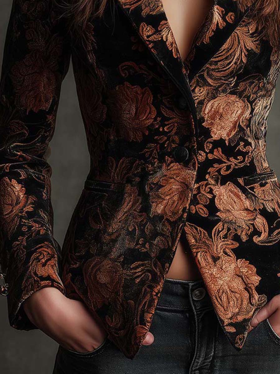 Sofia | Blazer elegante con estampado floral en negro y bronce