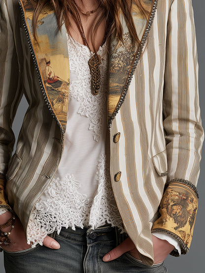 Rosanna | Blazer bohemia de rayas con cuello estampado
