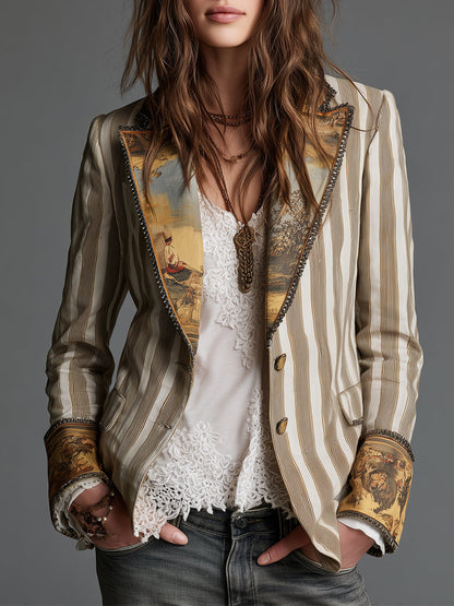 Rosanna | Blazer bohemia de rayas con cuello estampado