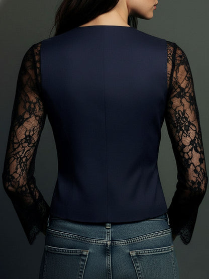 Vittoria | Blazer negra con mangas semitransparentes