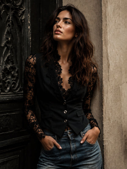 Vittoria | Blazer negra con mangas semitransparentes