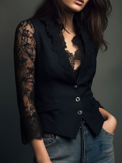 Vittoria | Blazer negra con mangas semitransparentes
