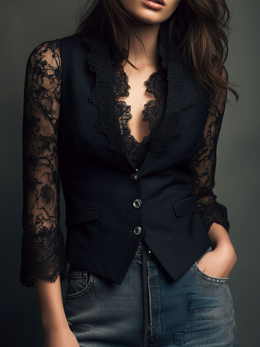 Vittoria | Blazer negra con mangas semitransparentes