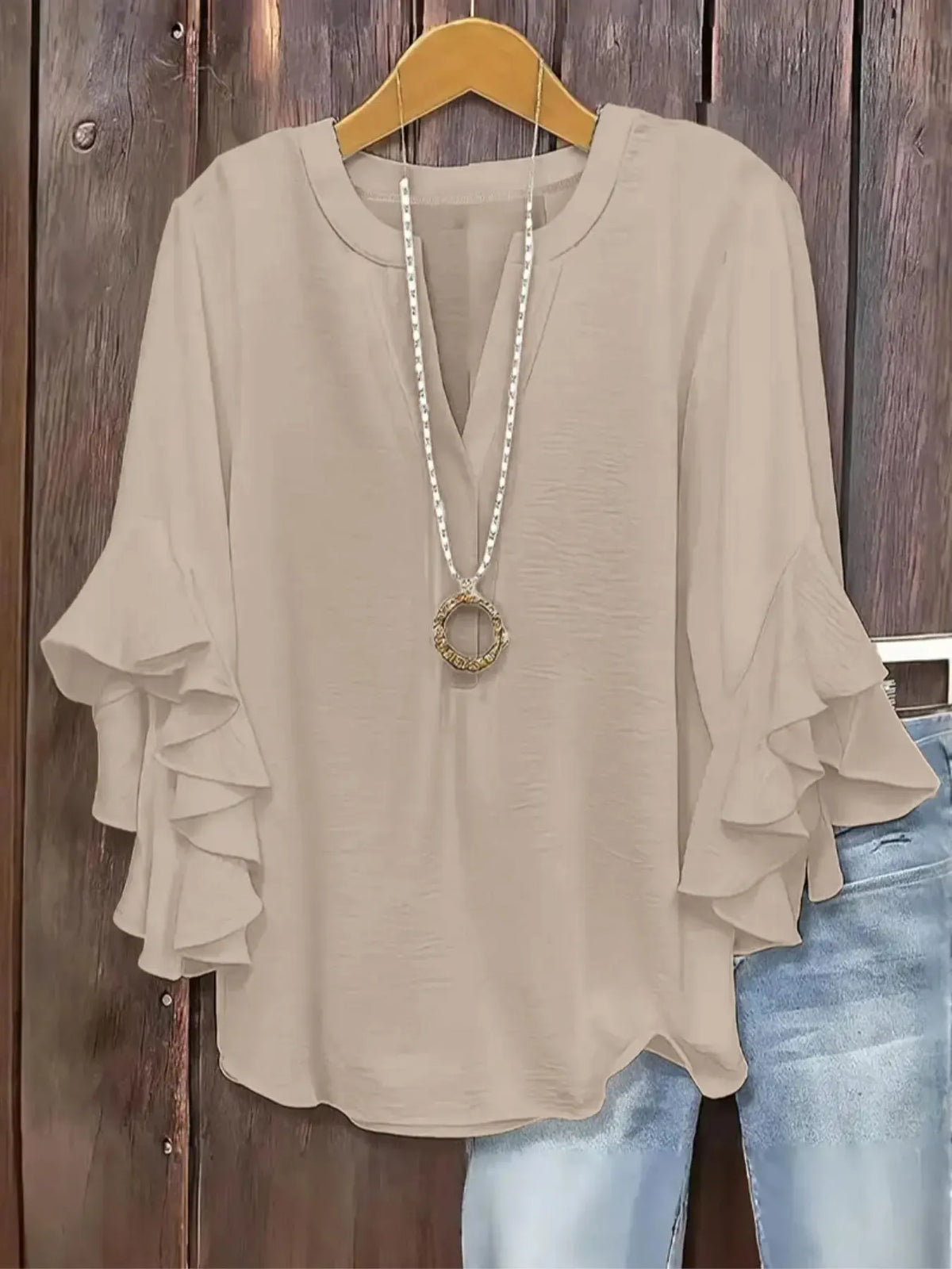 Vela | Camisa con cuello en V y mangas con volantes, con un elegante estampado floral, cómoda y a la moda, perfecta para un look informal