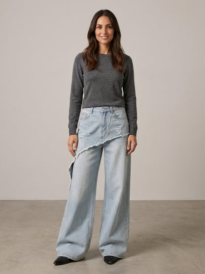 Pantalones anchos asimétricos con capas superpuestas para mujer