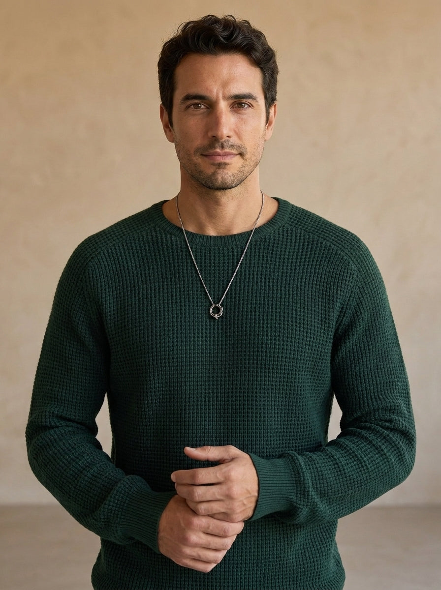 Lucas | Jersey casual de hombre con cuello redondo, manga larga y acabados acanalados