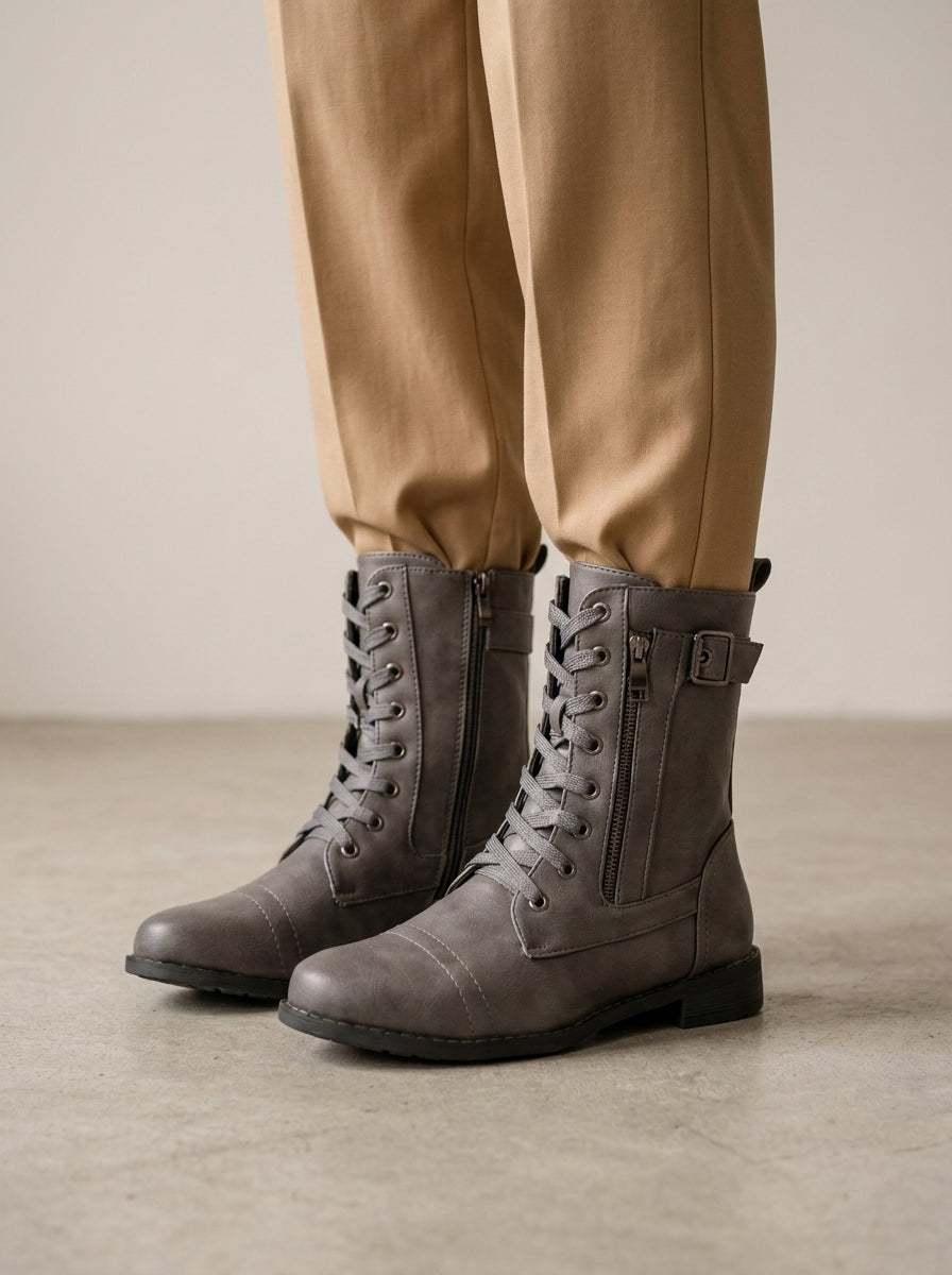 Botas ortopédicas de piel para mujer con puntera redonda y cremallera lateral