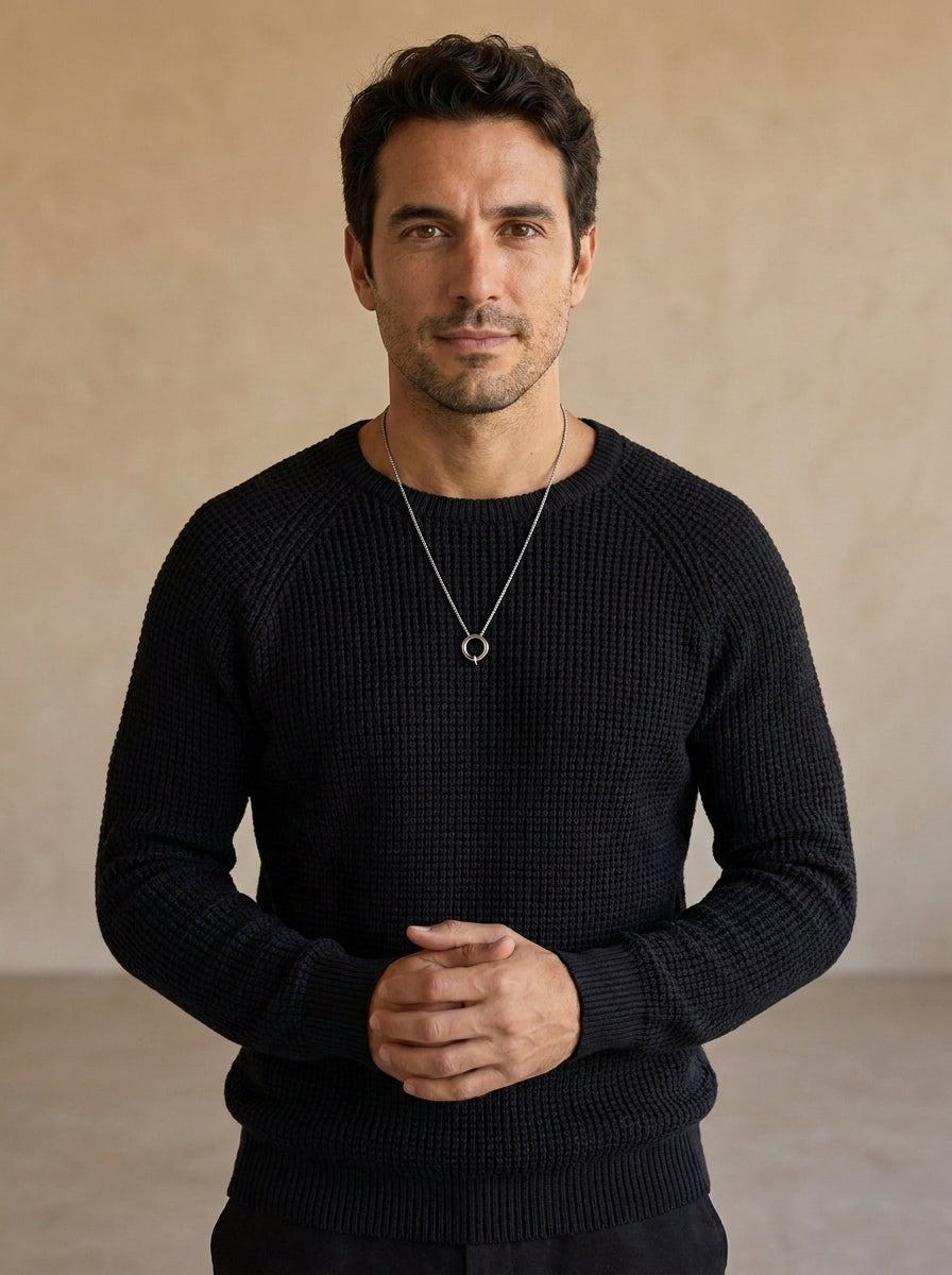 Lucas | Jersey casual de hombre con cuello redondo, manga larga y acabados acanalados