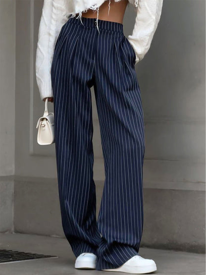 Laia | Pantalones de pierna ancha con pliegues y rayas