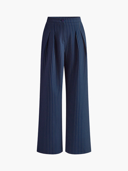 Laia | Pantalones de pierna ancha con pliegues y rayas