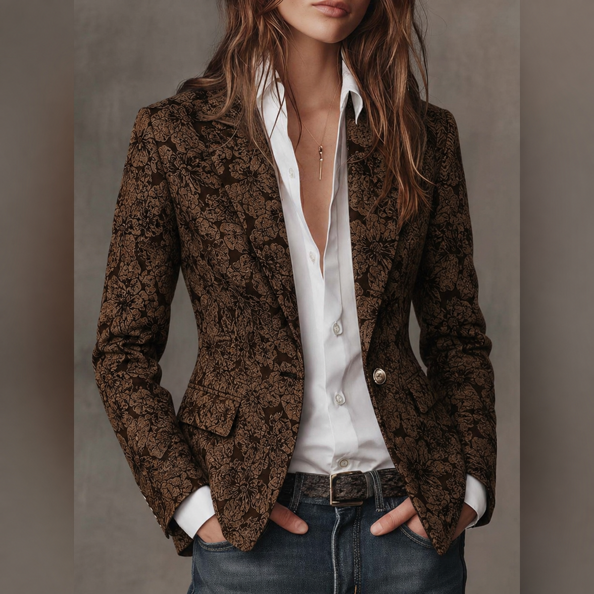 Loretta | Blazer entallada de cachemira con tejido jacquard