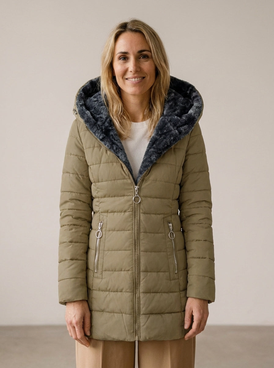 Abrigo de invierno para mujer con capucha y aislamiento térmico