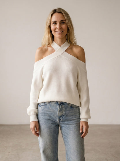 Marina | Jersey con cuello cruzado y hombros al aire