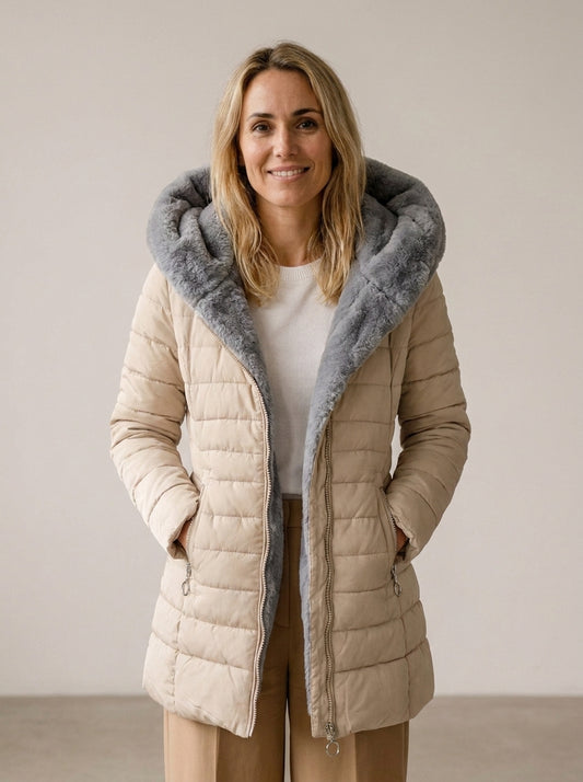 Abrigo de invierno para mujer con capucha y aislamiento térmico