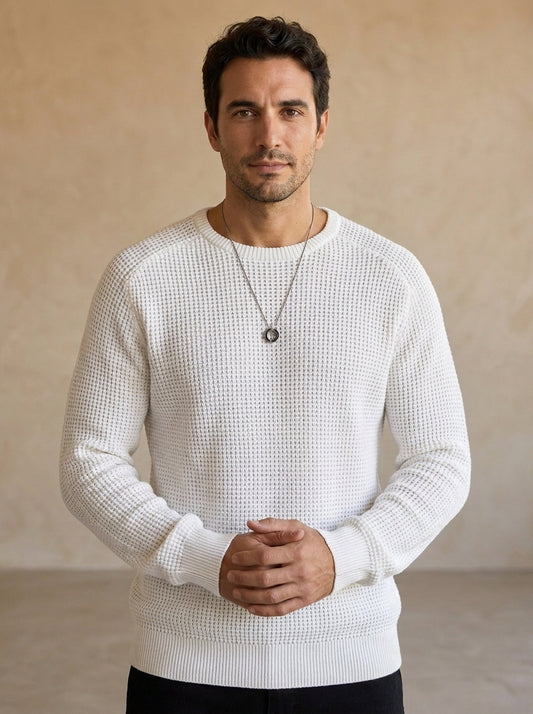 Lucas | Jersey casual de hombre con cuello redondo, manga larga y acabados acanalados