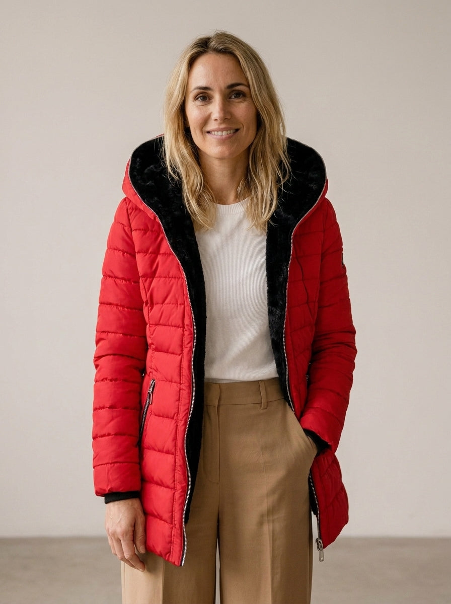 Abrigo de invierno para mujer con capucha y aislamiento térmico