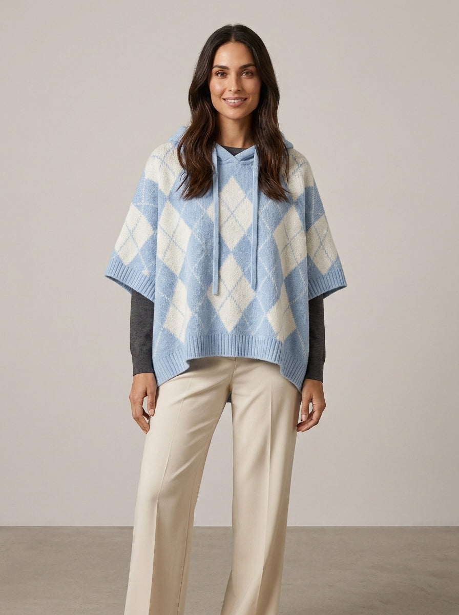 Jersey de punto con capucha a cuadros de estilo informal para mujer