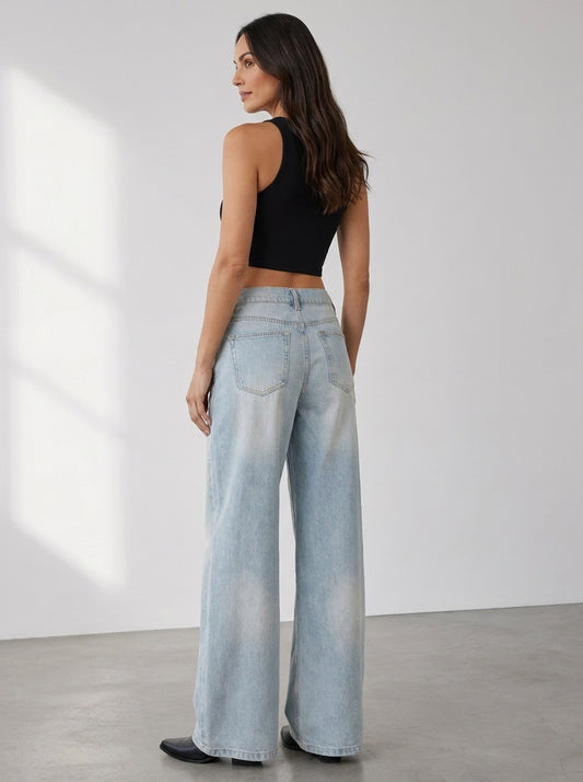 Pantalones anchos asimétricos con capas superpuestas para mujer