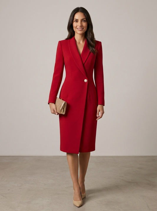 Vestido tipo blazer informal de manga larga y corte holgado para mujer, de color liso y con solapas