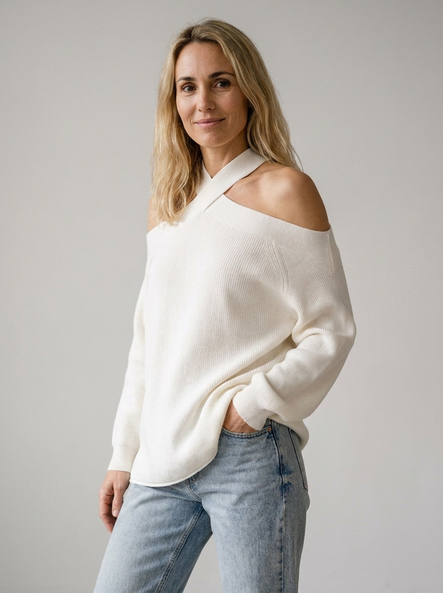 Marina | Jersey con cuello cruzado y hombros al aire